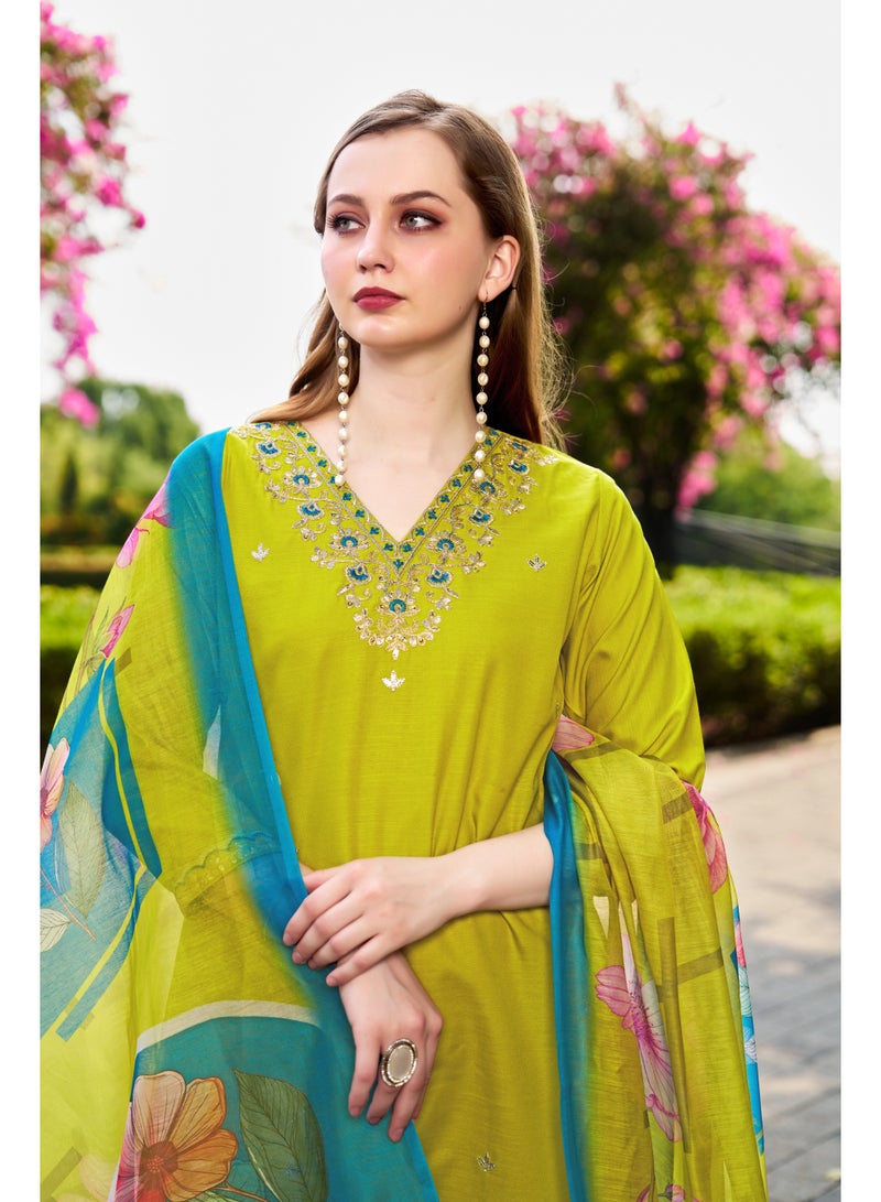 VISHVA CREATION Lime Embroidered Kurta Suit Set for Women - Image 5