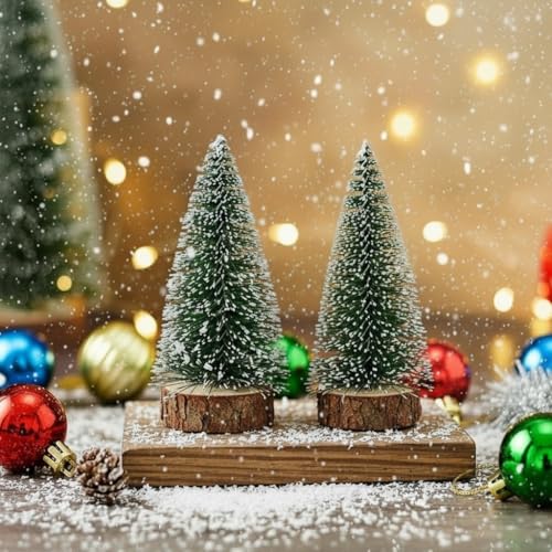 FlowerAura Designer Set of 2 Artificial Mini Christmas Pine Tree with Wooden Stand Miniature for Table Decor, Secret Santa Gift, Xmas Decor for Living Room, Bedroom, Balcony, Kitchen, Home & Office - Image 1