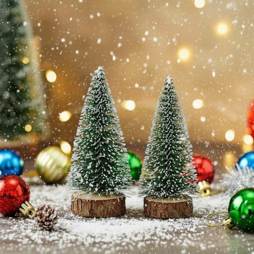 FlowerAura Designer Set of 2 Artificial Mini Christmas Pine Tree with Wooden Stand Miniature for Table Decor, Secret Santa Gift, Xmas Decor for Living Room, Bedroom, Balcony, Kitchen, Home & Office - Image 3