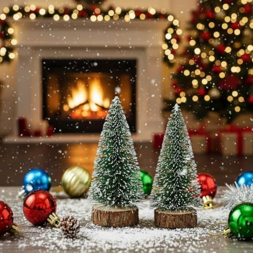 FlowerAura Designer Set of 2 Artificial Mini Christmas Pine Tree with Wooden Stand Miniature for Table Decor, Secret Santa Gift, Xmas Decor for Living Room, Bedroom, Balcony, Kitchen, Home & Office - Image 2