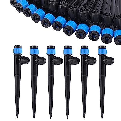 FULAIERGD Drip Irrigation Emitters with Adjustable 360 Degree Water Flow Drippers Sprayer for 1/4 inch Tubing, Garden Drippers Sprayer Perfect for House Garden Watering System.(50pcs-Blue 360 Degree Sprayer) - Image 1