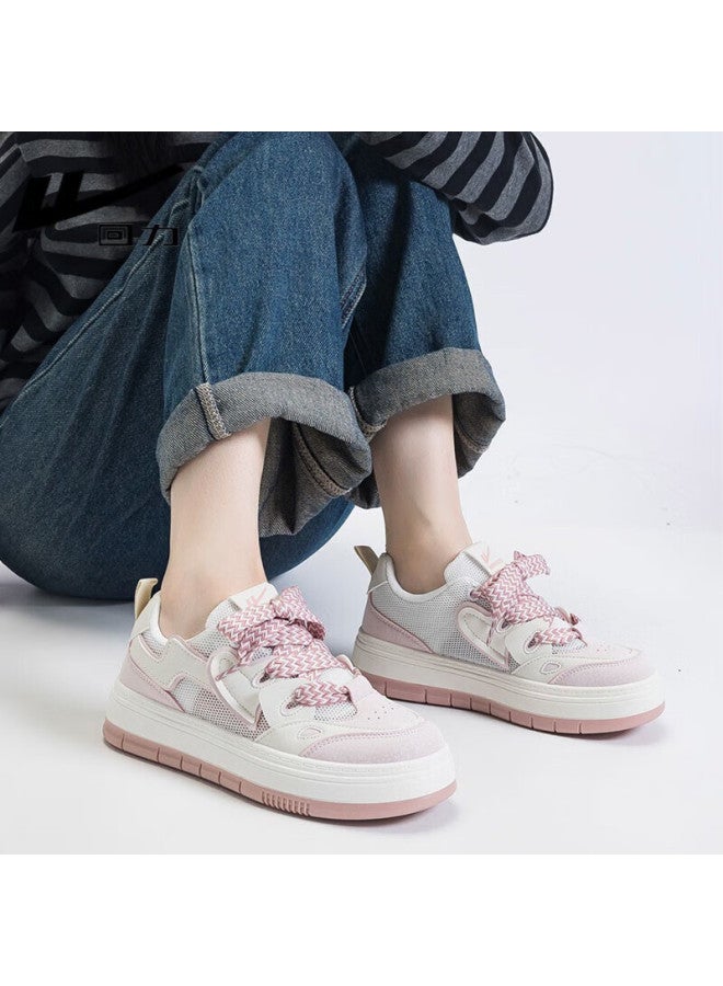Pull Back حذاء منصة Huili بسماكة سميكة للنساء، أحذية طالبات عصرية، متعددة الاستخدامات، أسلوب Loafers صغير عطري، لون بيج/وردي ، المقاس 39 - Image 2