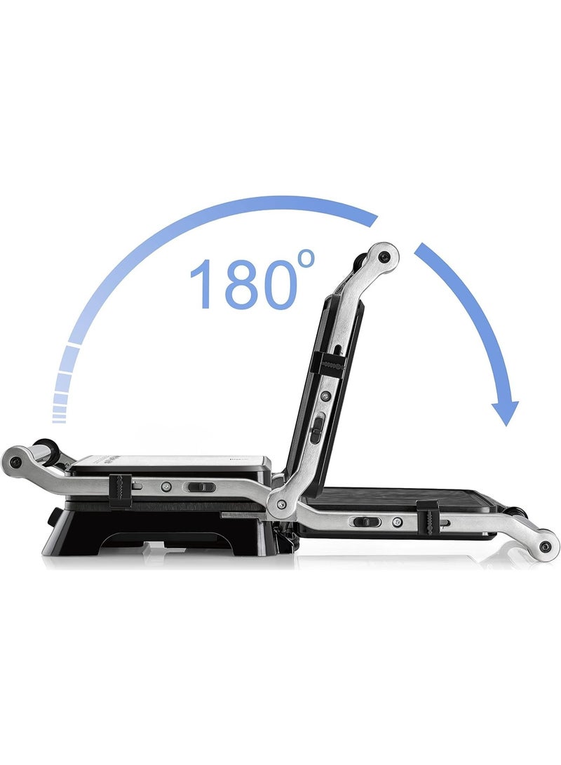 1400W Electric Contact Grill with Full Flat Grill Surface 180° Hinge Variable Temperature Control Non-Stick Plates Removable Drip Tray - Image 2
