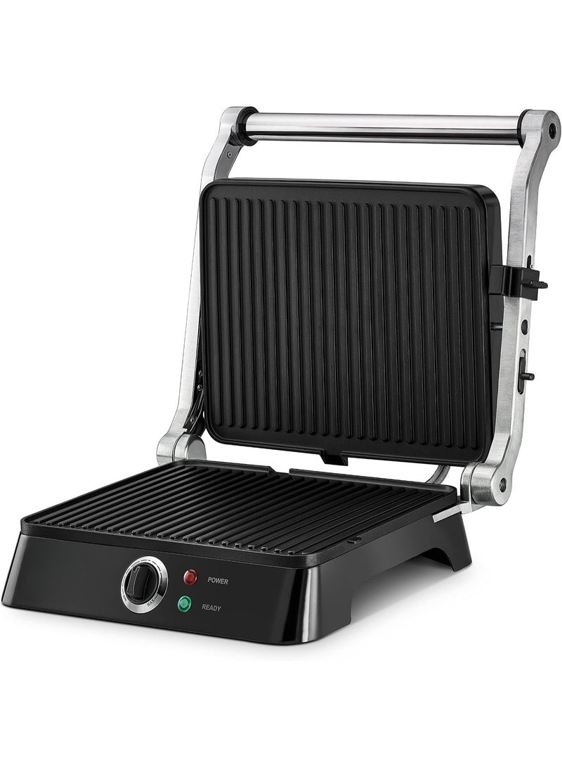 1400W Electric Contact Grill with Full Flat Grill Surface 180° Hinge Variable Temperature Control Non-Stick Plates Removable Drip Tray - Image 3