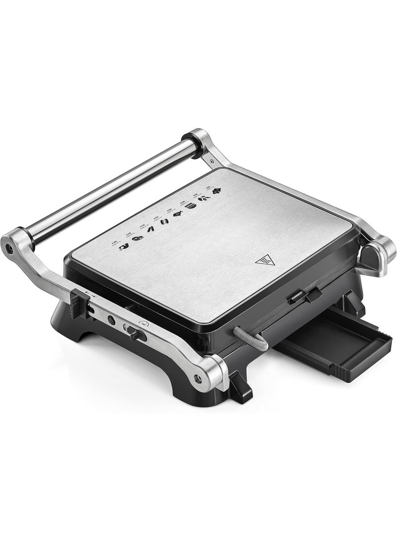 1400W Electric Contact Grill with Full Flat Grill Surface 180° Hinge Variable Temperature Control Non-Stick Plates Removable Drip Tray - Image 5