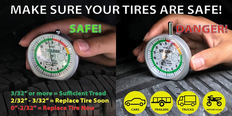 Steelman Dial-Type Color-Coded Tread Depth Gauge, Identifies Tire Wear, Durable Powder-Coated Zinc Alloy Casing for Professional or Home Auto Mechanics - Image 3