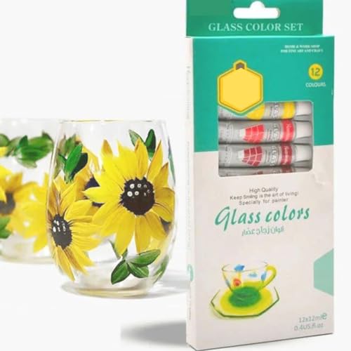 Parssufy Multicolored Glass Color Starter Set for Painting on Glass Bottles Windows Doors Mirror Pack of (12 colors x 12 ml) - Image 1