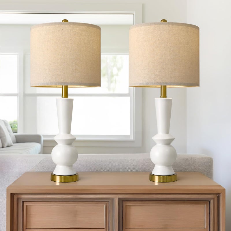 PORTRES 27" Modern Ceramic Table Lamp Set of 2 for Living Room White & Gold Bedside Lamps for Bedroom Nightstand Lamp Tall End Table Lamps - Image 5