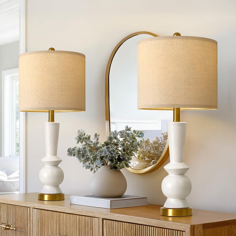 PORTRES 27" Modern Ceramic Table Lamp Set of 2 for Living Room White & Gold Bedside Lamps for Bedroom Nightstand Lamp Tall End Table Lamps - Image 1