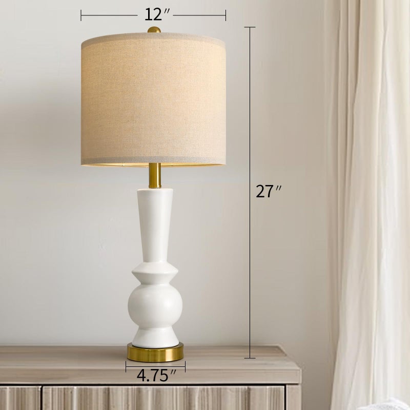 PORTRES 27" Modern Ceramic Table Lamp Set of 2 for Living Room White & Gold Bedside Lamps for Bedroom Nightstand Lamp Tall End Table Lamps - Image 4