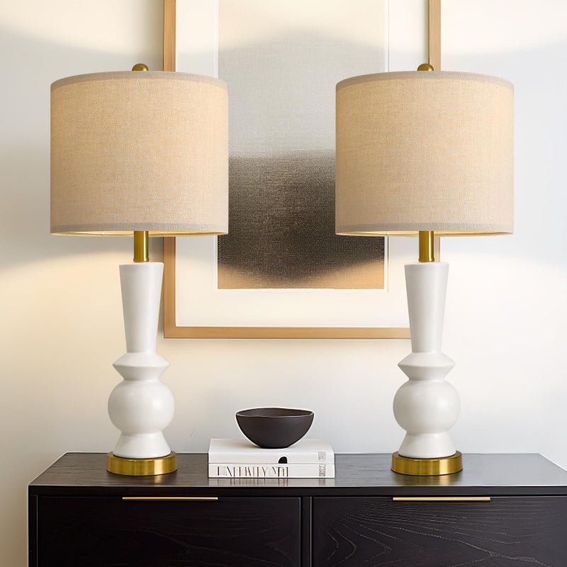 PORTRES 27" Modern Ceramic Table Lamp Set of 2 for Living Room White & Gold Bedside Lamps for Bedroom Nightstand Lamp Tall End Table Lamps - Image 3