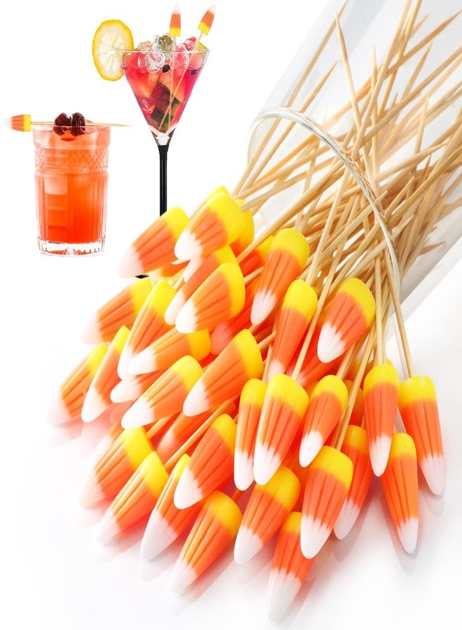 FillTouch 100 Pack Halloween Candy Corn Decorations Candy Corn Cocktail Picks Trick-or-treat Decorations Toothpicks for Appetizers Charcuterie Accessories, Food Picks for Kids Halloween Party Supplies - Image 1
