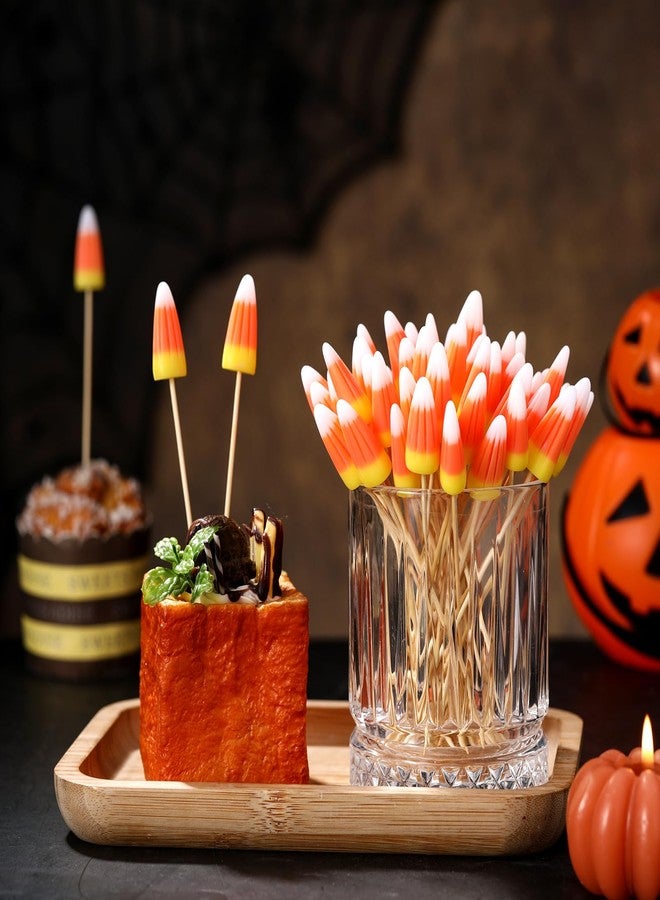 FillTouch 100 Pack Halloween Candy Corn Decorations Candy Corn Cocktail Picks Trick-or-treat Decorations Toothpicks for Appetizers Charcuterie Accessories, Food Picks for Kids Halloween Party Supplies - Image 2