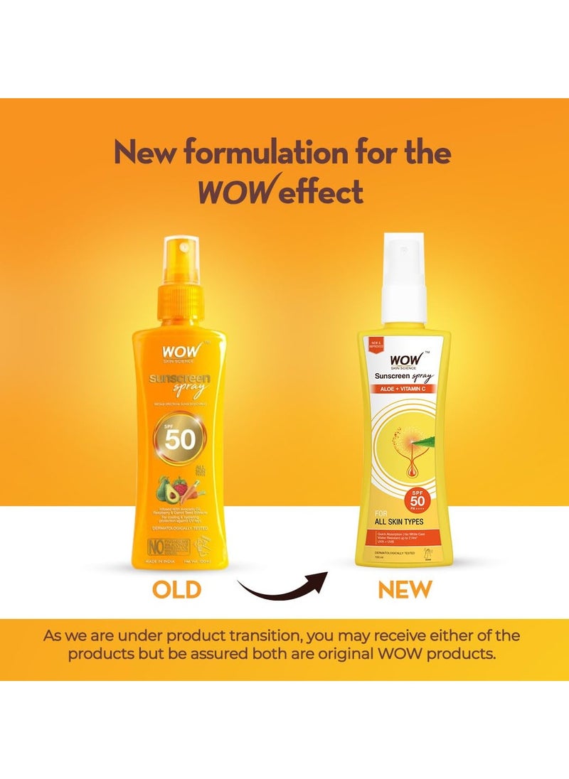 WOW Skin Science UV Sunscreen Quick Absorbent, Oil-free Spray with SPF 50