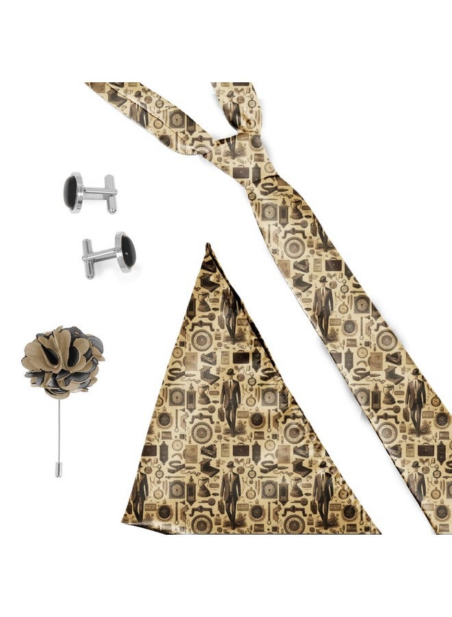 بلاك سميث طقم ربطة عنق ومنديل جيب مطبوع عليه عبارة Time Traveller من BLACKSMITH مع أزرار أكمام ودبوس ياقة على شكل زهرة متطابقة - Image 3