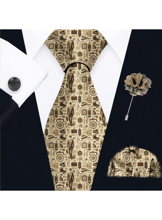 بلاك سميث طقم ربطة عنق ومنديل جيب مطبوع عليه عبارة Time Traveller من BLACKSMITH مع أزرار أكمام ودبوس ياقة على شكل زهرة متطابقة - Image 4