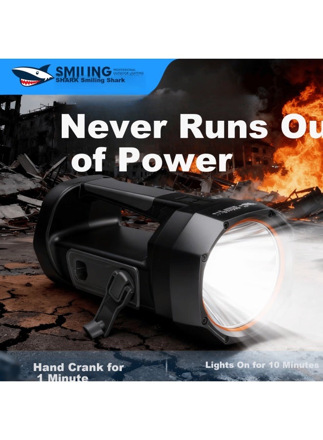 SMILING SHARK Smile Shark 5253 Hand Crank Generator Flashlight Solar Charging High Brightness Long Range Disaster Emergency Rescue Spotlight - Image 1