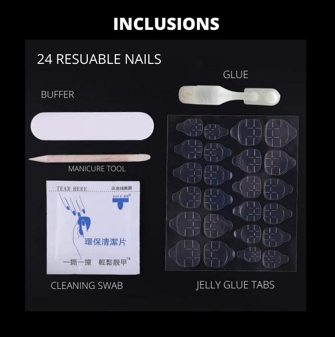 Coslifestore 24 Reusable Artificial Fake Nail Set| Long round Shape Glossy Press On Nails| Lightweight & Long Lasting| Quick Fix For Festivals & Special Occasions (Glitter Ombre French) - Image 3