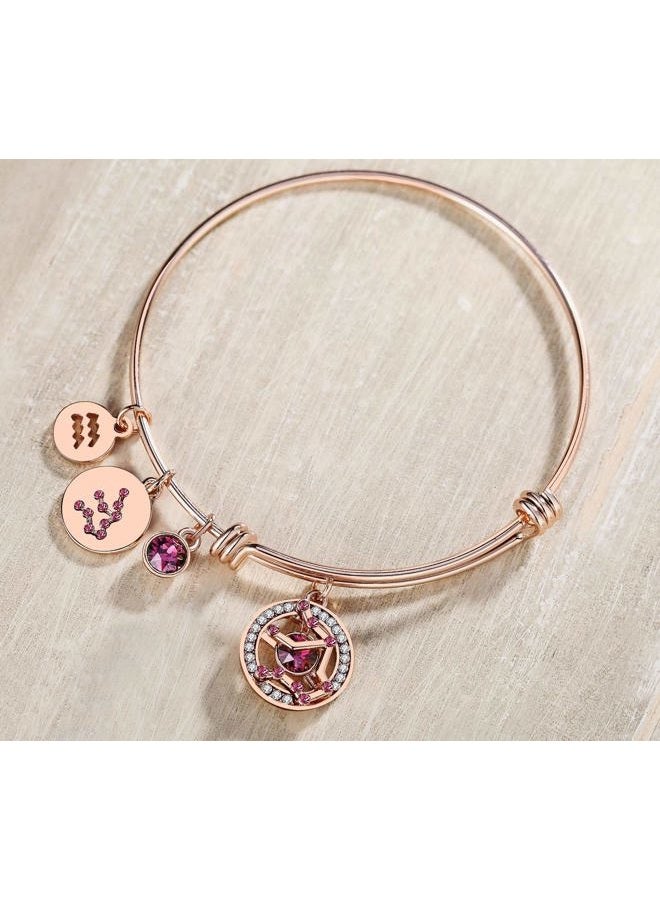 Leafael Superstar Aquarius Zodiac Expandable Bangle Bracelet Made with Premium Crystals Horoscope Constellation Janurary Feburary Birthstone Jewelry, Rose Gold Plated, 7" - Image 2