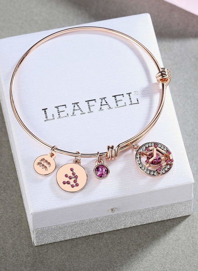 Leafael Superstar Aquarius Zodiac Expandable Bangle Bracelet Made with Premium Crystals Horoscope Constellation Janurary Feburary Birthstone Jewelry, Rose Gold Plated, 7" - Image 4