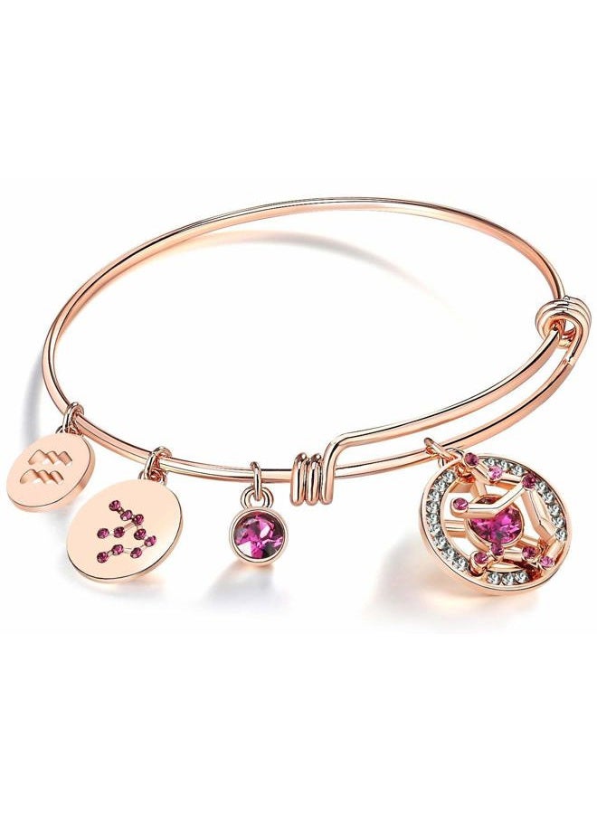 Leafael Superstar Aquarius Zodiac Expandable Bangle Bracelet Made with Premium Crystals Horoscope Constellation Janurary Feburary Birthstone Jewelry, Rose Gold Plated, 7" - Image 1