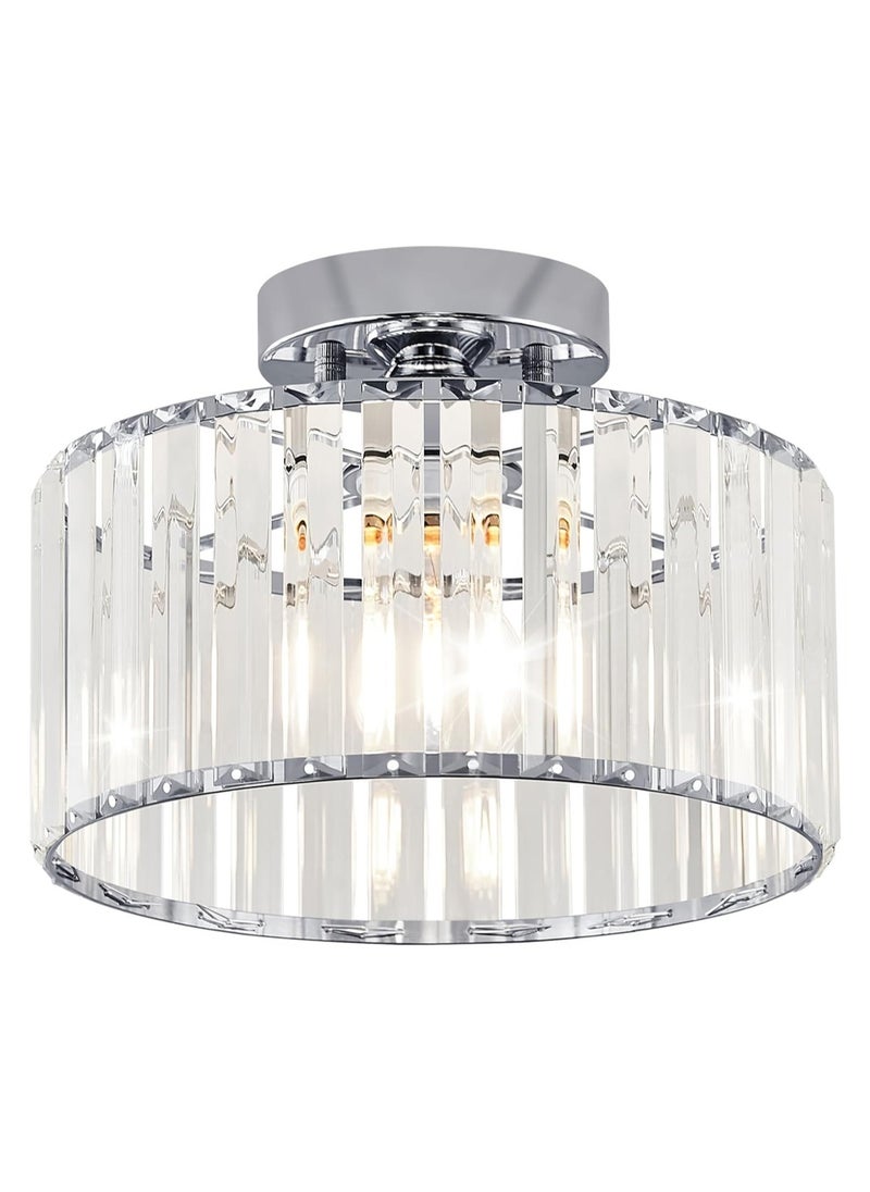 LOOPITYS Crystal chrome ceiling light, modern semi embedded ceiling lighting fixture, bathroom circular corridor ceiling light, kitchen bedroom entrance closet (diameter 5.5 inches, lamp head E26, bulb not included)  - Image 1
