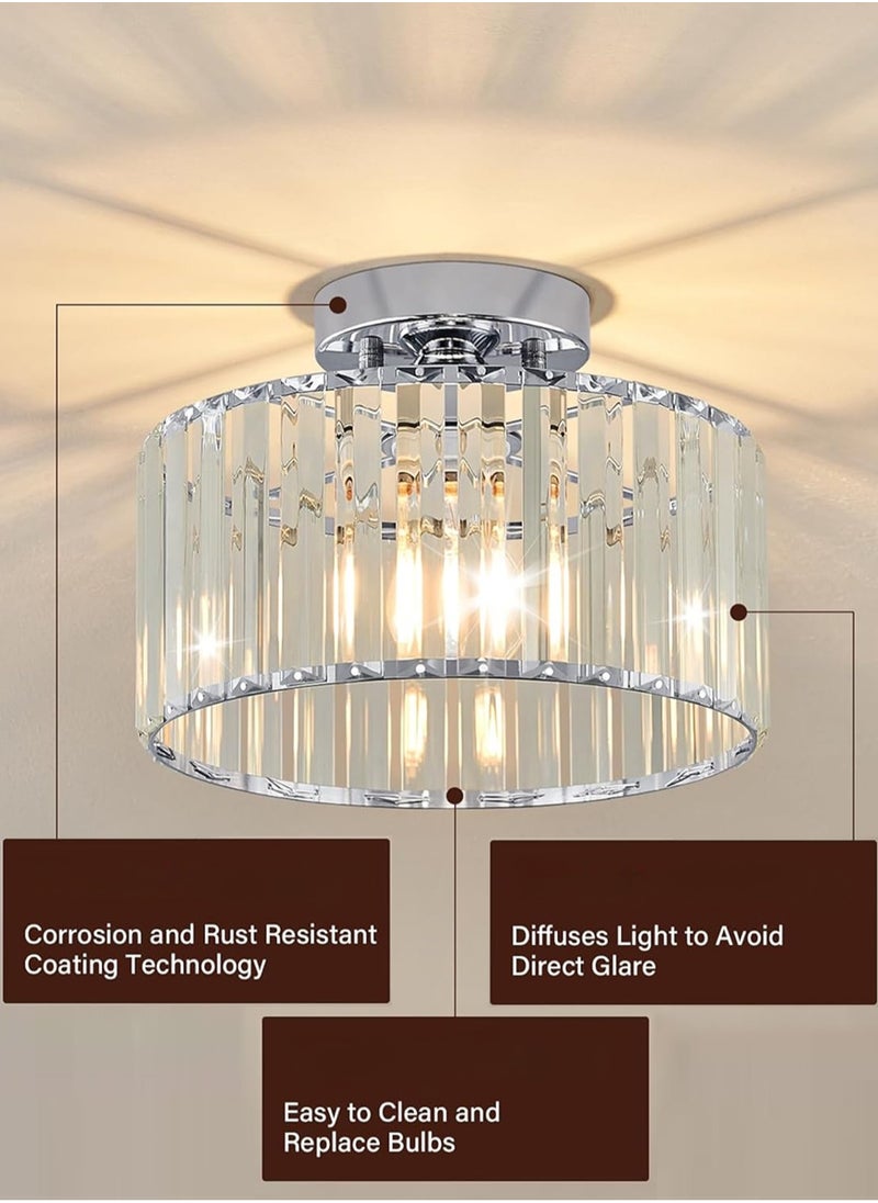 LOOPITYS Crystal chrome ceiling light, modern semi embedded ceiling lighting fixture, bathroom circular corridor ceiling light, kitchen bedroom entrance closet (diameter 5.5 inches, lamp head E26, bulb not included)  - Image 5