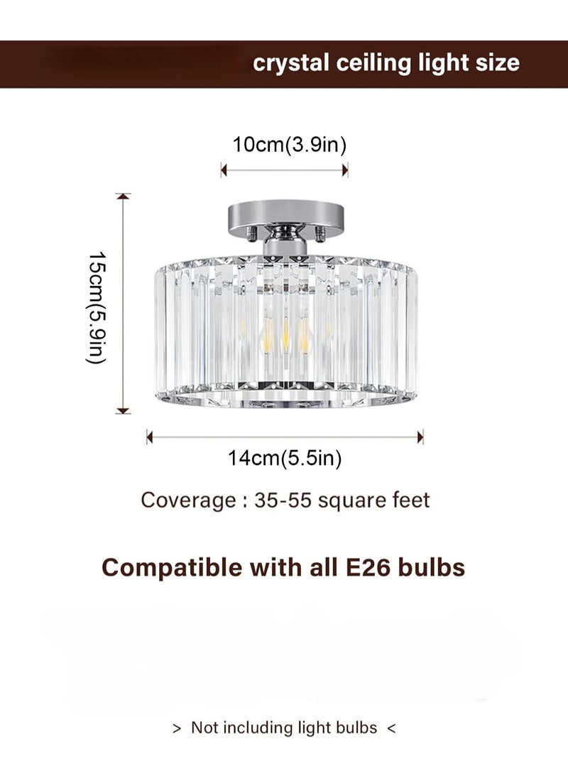 LOOPITYS Crystal chrome ceiling light, modern semi embedded ceiling lighting fixture, bathroom circular corridor ceiling light, kitchen bedroom entrance closet (diameter 5.5 inches, lamp head E26, bulb not included)  - Image 3