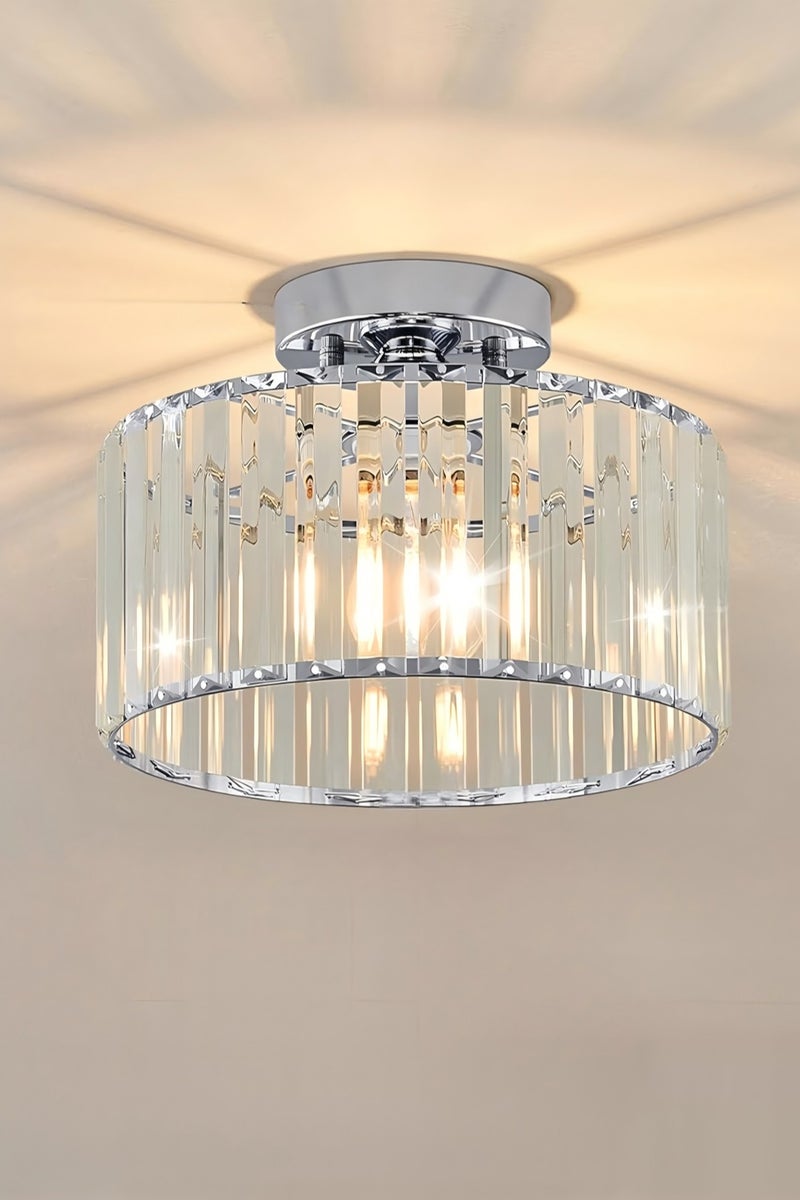 LOOPITYS Crystal chrome ceiling light (diameter 5.5 inches, lamp head E26, not including bulb) modern semi embedded ceiling light fixture, bathroom circular corridor ceiling light, kitchen bedroom entrance closet - Image 1