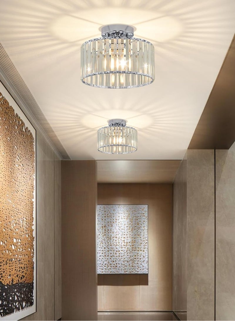 LOOPITYS Crystal chrome ceiling light (diameter 5.5 inches, lamp head E26, not including bulb) modern semi embedded ceiling light fixture, bathroom circular corridor ceiling light, kitchen bedroom entrance closet - Image 2