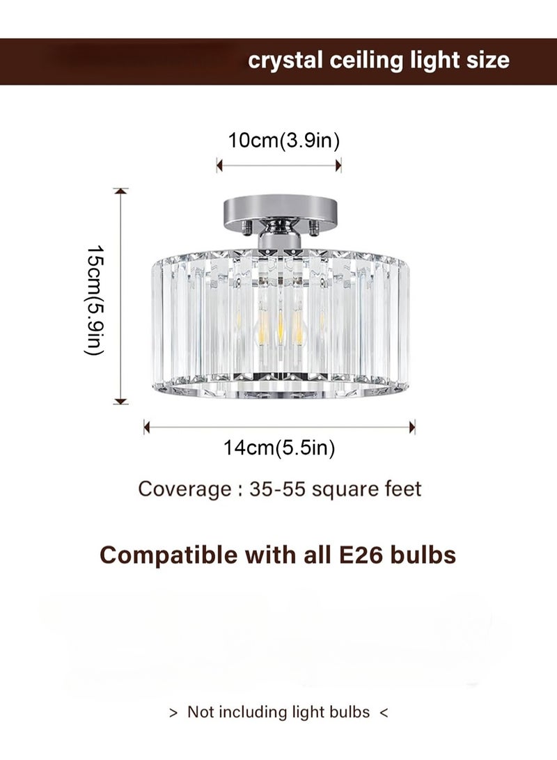 LOOPITYS Crystal chrome ceiling light (diameter 5.5 inches, lamp head E26, not including bulb) modern semi embedded ceiling light fixture, bathroom circular corridor ceiling light, kitchen bedroom entrance closet - Image 3