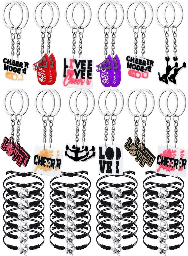 Sureio 48 Pcs Cheerleader Gifts Kit Cheer Stuff Bulk for Team, 24 Pcs Keychain and 24 Pcs Cheer Charms Bracelets Cheerleading Accessories Party Favors for Women Girls Teammates - Image 1
