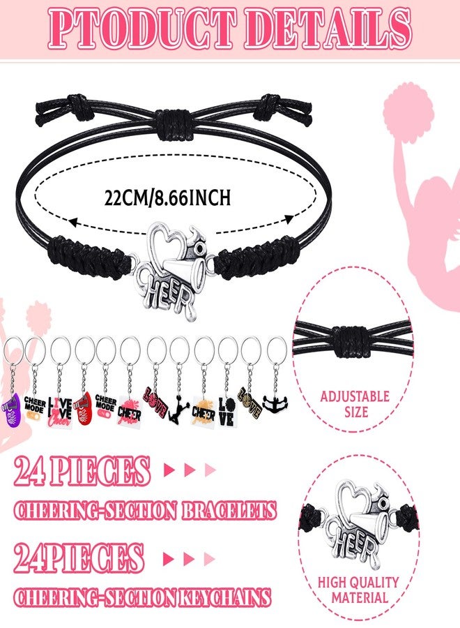 Sureio 48 Pcs Cheerleader Gifts Kit Cheer Stuff Bulk for Team, 24 Pcs Keychain and 24 Pcs Cheer Charms Bracelets Cheerleading Accessories Party Favors for Women Girls Teammates - Image 2