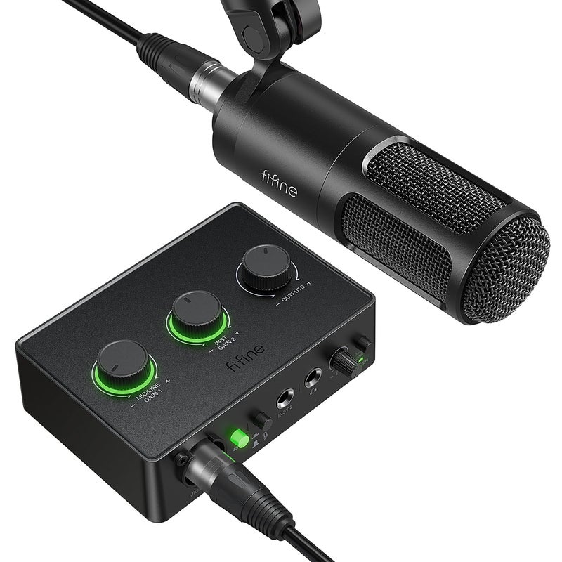 FIFINE Podcast Equipment Bundle Set, Music Recording Kit with Studio Dynamic Microphone and USB Audio Mixer with XLR Mic Input, Headphone Monitoring, Volume Knob for Vocal/Voice Over-AmpliTank KS6 - Image 1