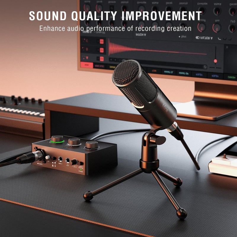 FIFINE Podcast Equipment Bundle Set, Music Recording Kit with Studio Dynamic Microphone and USB Audio Mixer with XLR Mic Input, Headphone Monitoring, Volume Knob for Vocal/Voice Over-AmpliTank KS6 - Image 2