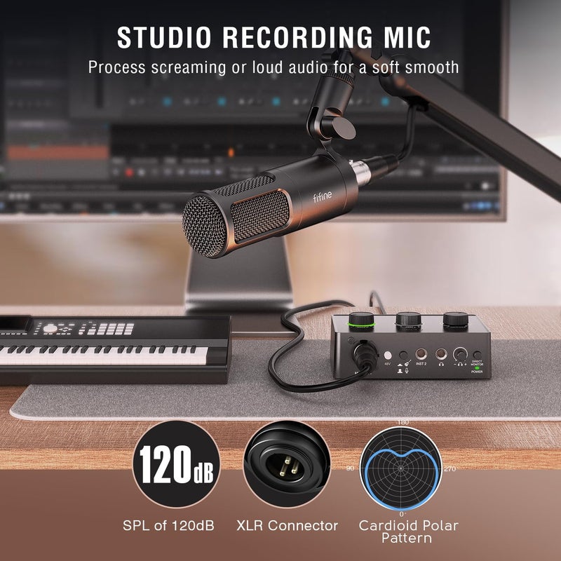 FIFINE Podcast Equipment Bundle Set, Music Recording Kit with Studio Dynamic Microphone and USB Audio Mixer with XLR Mic Input, Headphone Monitoring, Volume Knob for Vocal/Voice Over-AmpliTank KS6 - Image 5