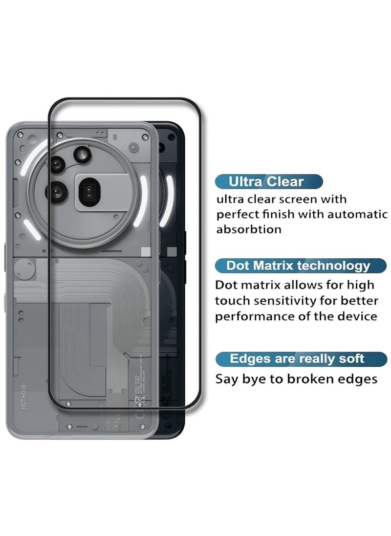 Muzz Nothing Phone 3a Pro Screen Protector Bubble Free Anti-Scratch Anti-Fingerprint 9H Hardness 3D Curved Edge Tempered Glass Screen Protector for Nothing Phone 3a Pro 5D Black Glass 2 Pack  - Image 2
