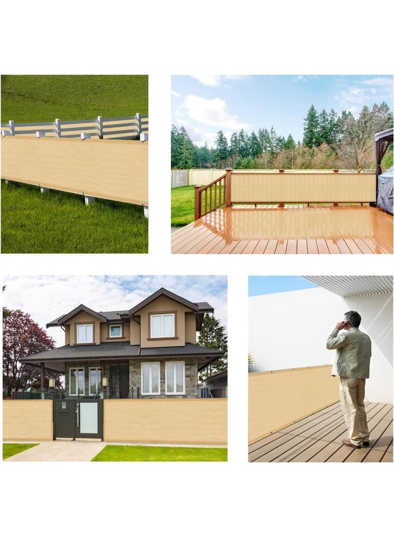 لينجوي سياج شرفة بشاشة خصوصية 900 × 500 سم، غطاء ظلة شبكي مقاوم للرياح باللون البيج، حماية من الأشعة فوق البنفسجية مع حلقات ربط الكابلات والحبل - Image 5