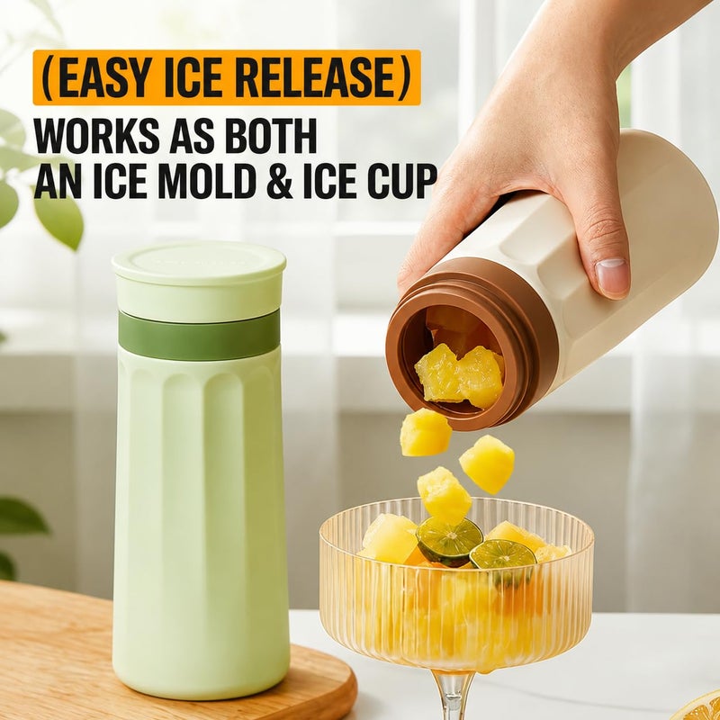 2 in 1 Ice Cube Bottle – Portable Ice Cube Tray Built-in Ice Mold Cup, Press to Release Touch-Free Ice System, Leak Proof Lid, Easy Reusable Ice Maker for Outdoor, Office, Travel & Home-Yellow - Image 3