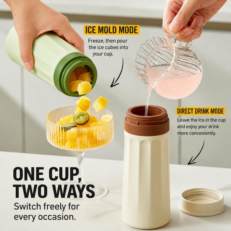 2 in 1 Ice Cube Bottle – Portable Ice Cube Tray Built-in Ice Mold Cup, Press to Release Touch-Free Ice System, Leak Proof Lid, Easy Reusable Ice Maker for Outdoor, Office, Travel & Home-Yellow - Image 2