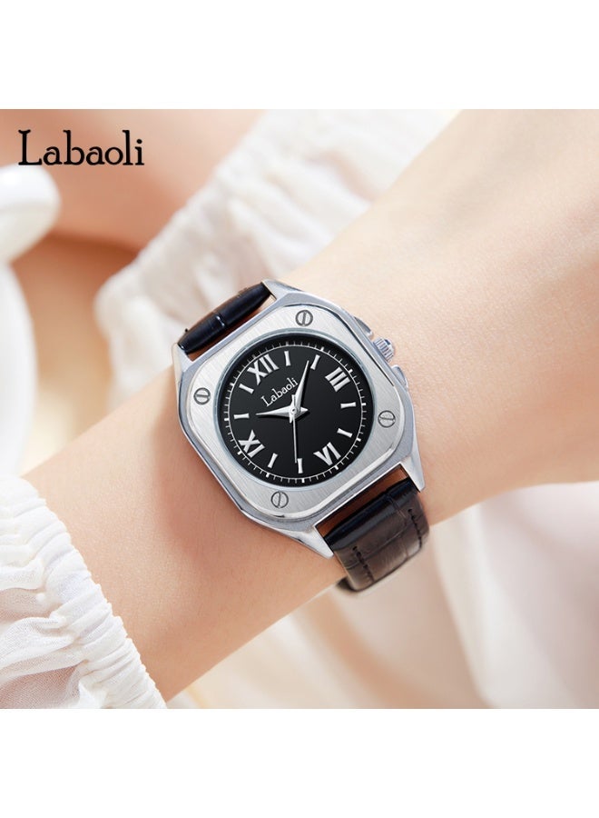 Labaoli 32mm Small-Square Genuine-Leather Quartz Watch, 9mm Slim, 3ATM Water Resistant, Ladies Vintage Gift - Image 1