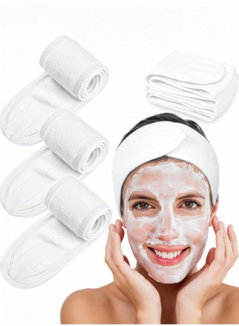 jaexest 4-Pack Skincare Headband – Anti-Slip Towel Cloth Stretch Sweatband for Women | Soft Hair Band for Makeup Application & Facial Treatments – White - Image 1