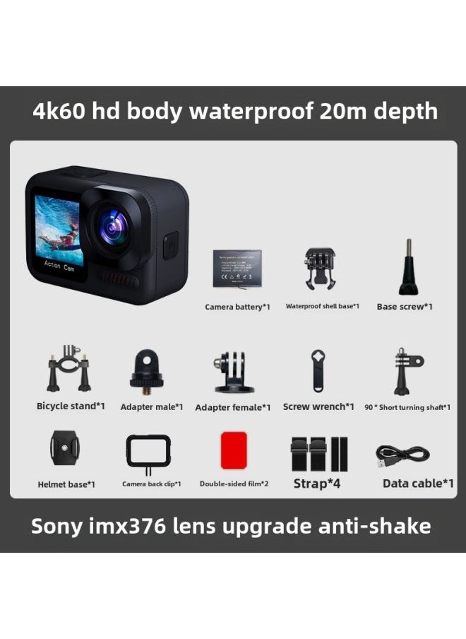 Generic Private Model Bare Metal Waterproof Camera Dv Riding Anti-shake Vlog Recorder Wireless Remote Control 5K Sports Camera-Color:4k60+ Waterproof Body 20m + Built-in Anti-shake Gyroscope + Front And Rear Dual Screens  - Image 1