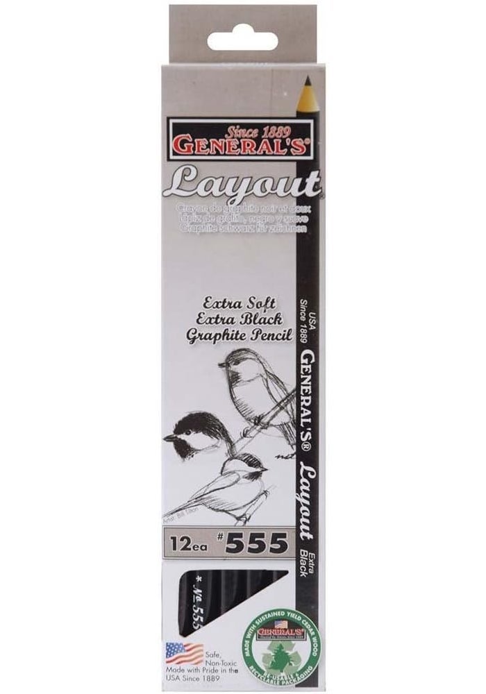 General's Layout Pencil, Extra Black Graphite, Box of 12 (Model 555) - Image 1