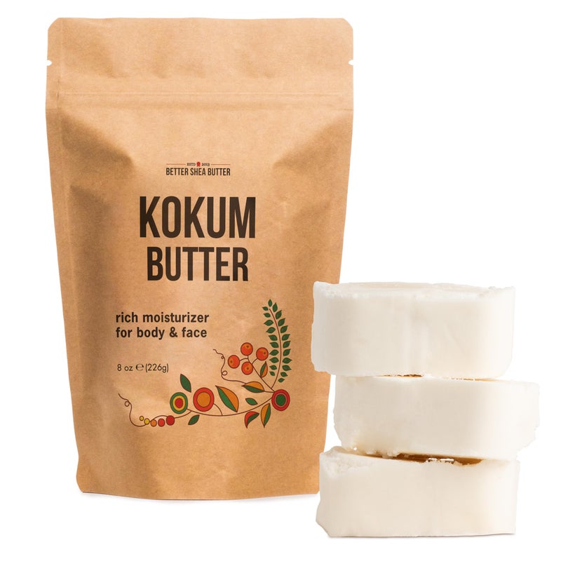 Better Shea Butter Raw Kokum Butter Unrefined - Body Butter Bar for Soap Making and DIY Skin and Hair Care Products - Pure, Unscented Moisturizer for Lotion Base - 8 oz Block - Image 1