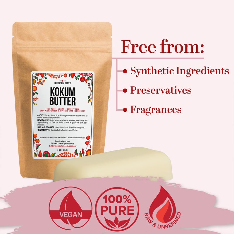 Better Shea Butter Raw Kokum Butter Unrefined - Body Butter Bar for Soap Making and DIY Skin and Hair Care Products - Pure, Unscented Moisturizer for Lotion Base - 8 oz Block - Image 2
