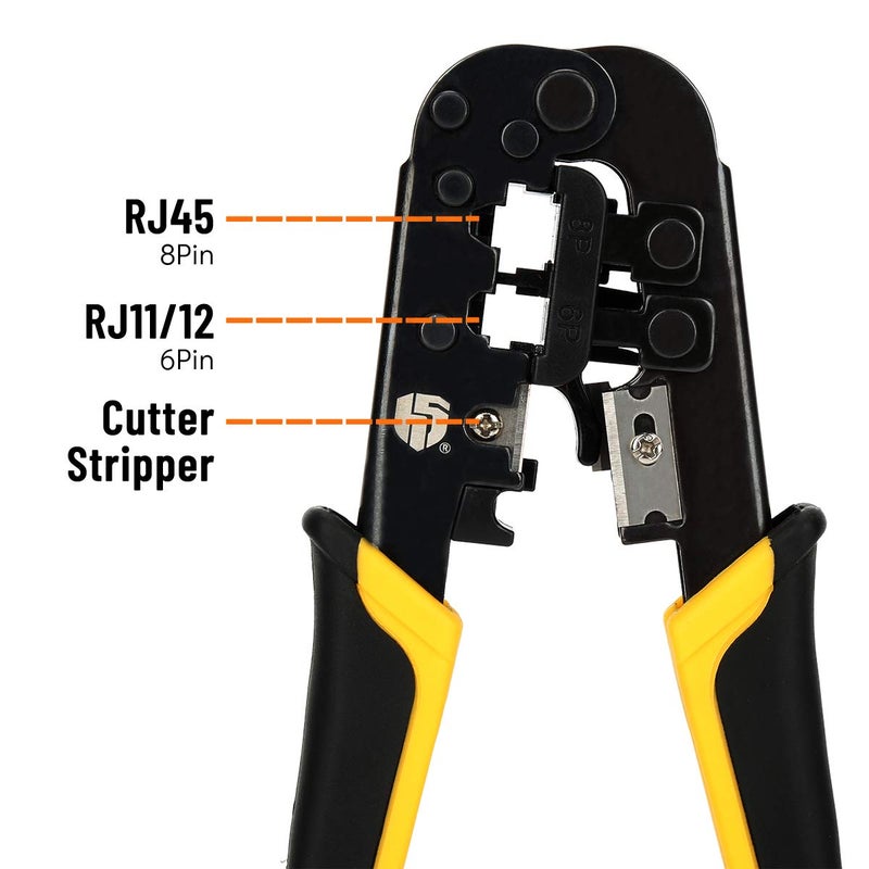 Uvital Dual-Modular Network Cable Cutting Stripping Crimper, Cat 5 Stripper Crimping Tool RJ45 RJ12 RJ11 8P/6P Connectors Hand Tools for Cuts, Strips, and Crimps 2 type of plugs in 1 - Image 2
