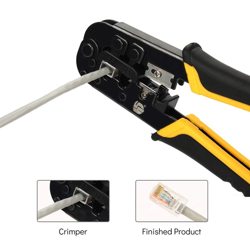 Uvital Dual-Modular Network Cable Cutting Stripping Crimper, Cat 5 Stripper Crimping Tool RJ45 RJ12 RJ11 8P/6P Connectors Hand Tools for Cuts, Strips, and Crimps 2 type of plugs in 1 - Image 5