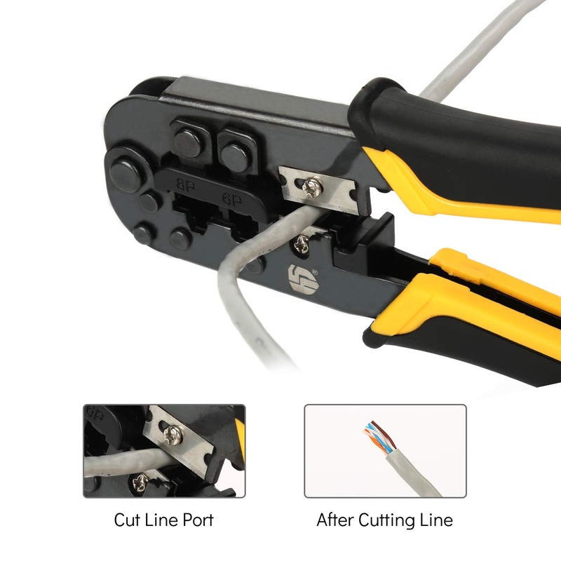 Uvital Dual-Modular Network Cable Cutting Stripping Crimper, Cat 5 Stripper Crimping Tool RJ45 RJ12 RJ11 8P/6P Connectors Hand Tools for Cuts, Strips, and Crimps 2 type of plugs in 1 - Image 3