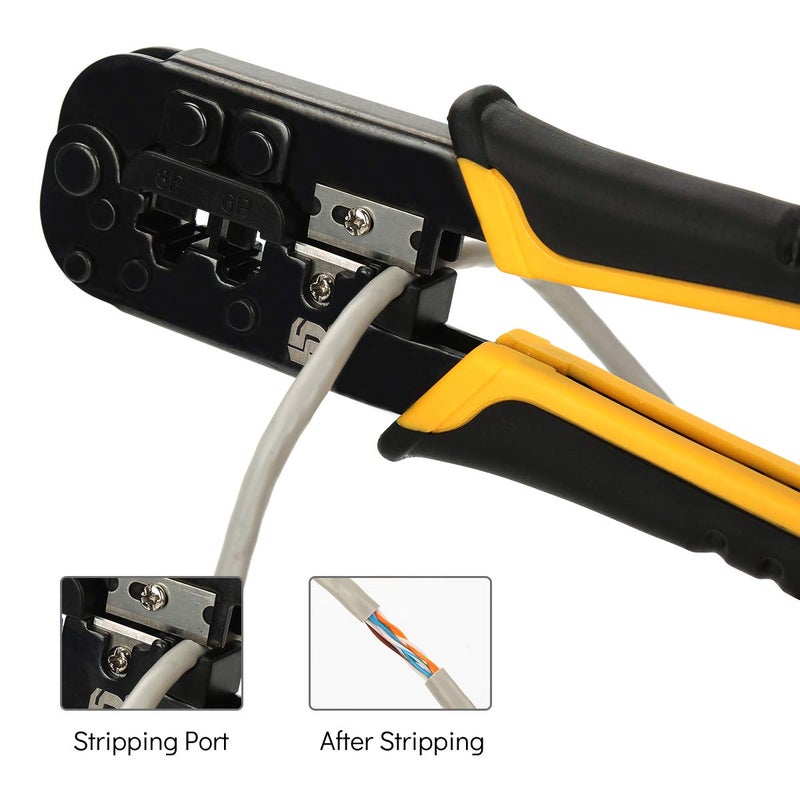 Uvital Dual-Modular Network Cable Cutting Stripping Crimper, Cat 5 Stripper Crimping Tool RJ45 RJ12 RJ11 8P/6P Connectors Hand Tools for Cuts, Strips, and Crimps 2 type of plugs in 1 - Image 4